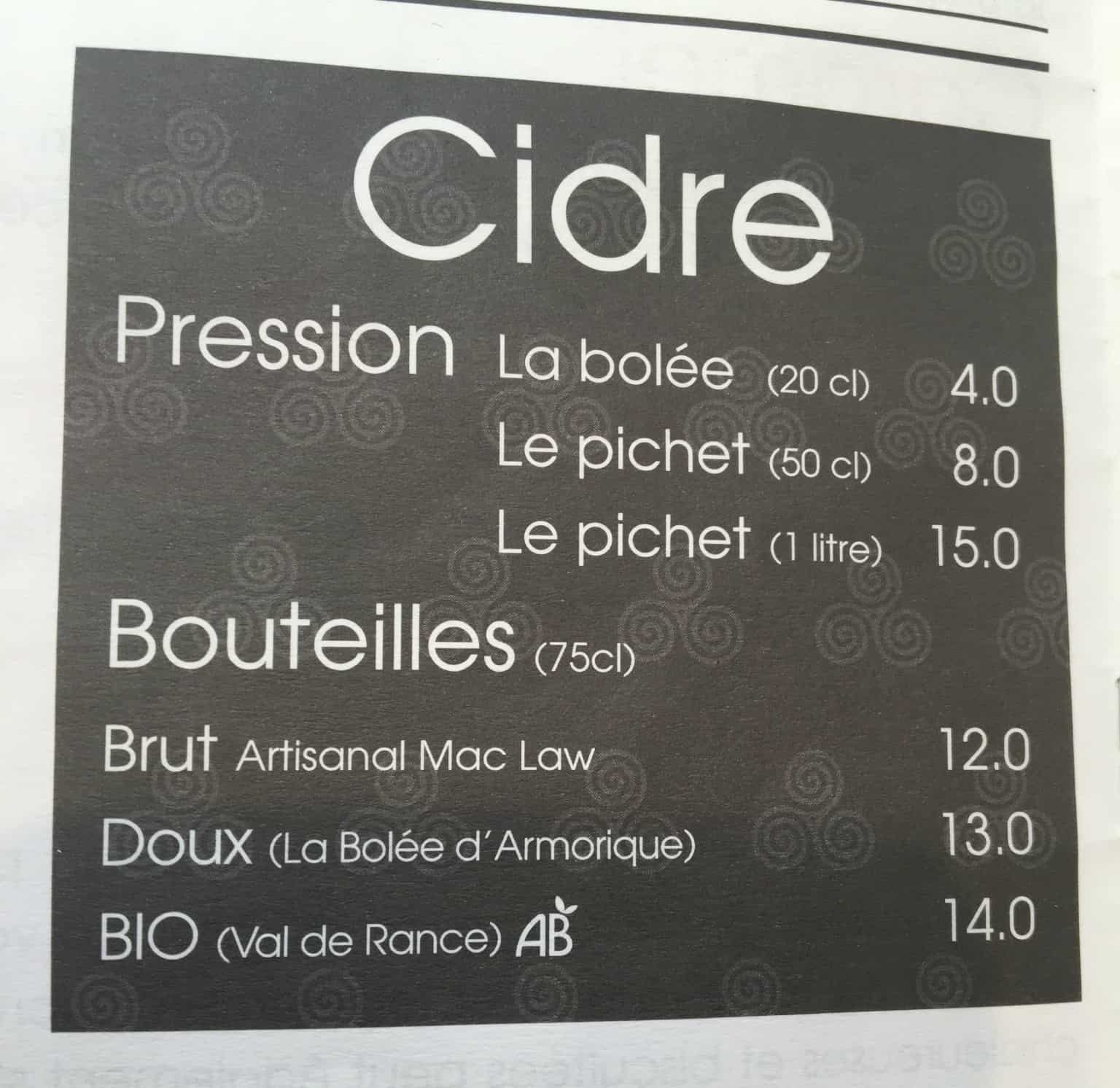 Normandy Cider menu cropped