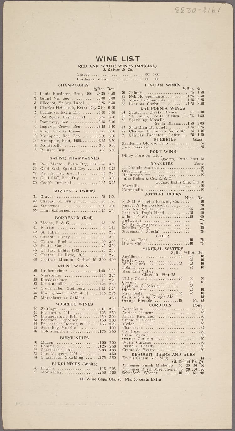 historic restaurant menus