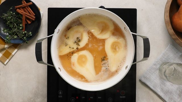 cider poached pears