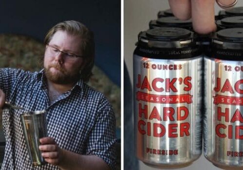 Photo credit: Alexandra Whitney Photography and Mary Bigham; Tags: Jack's Hard Cider, hard cider cans, bartender, hard cider pour